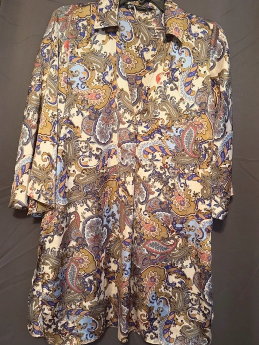 Zara Cream Paisley Tunic with Blue, Gold and Pink Accents